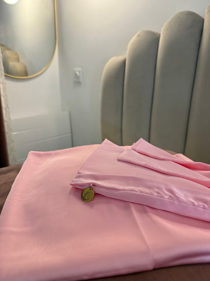 Taie d'oreiller en soie rose
